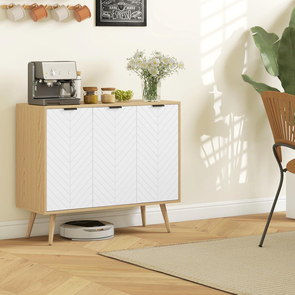 Modern Sideboard and Buffet, Dining Room Cabinet with Adjustable Shelves and 3 Doors, White