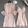 Set Pigiama e Vestaglia da Notte per Donna con Bordi in Pizzo Mini Abito da Notte e Vestaglia a 3/4 Set Pigiama 2 Pezzi Camicia da Notte Sexy Biancheria da Notte per Sposa