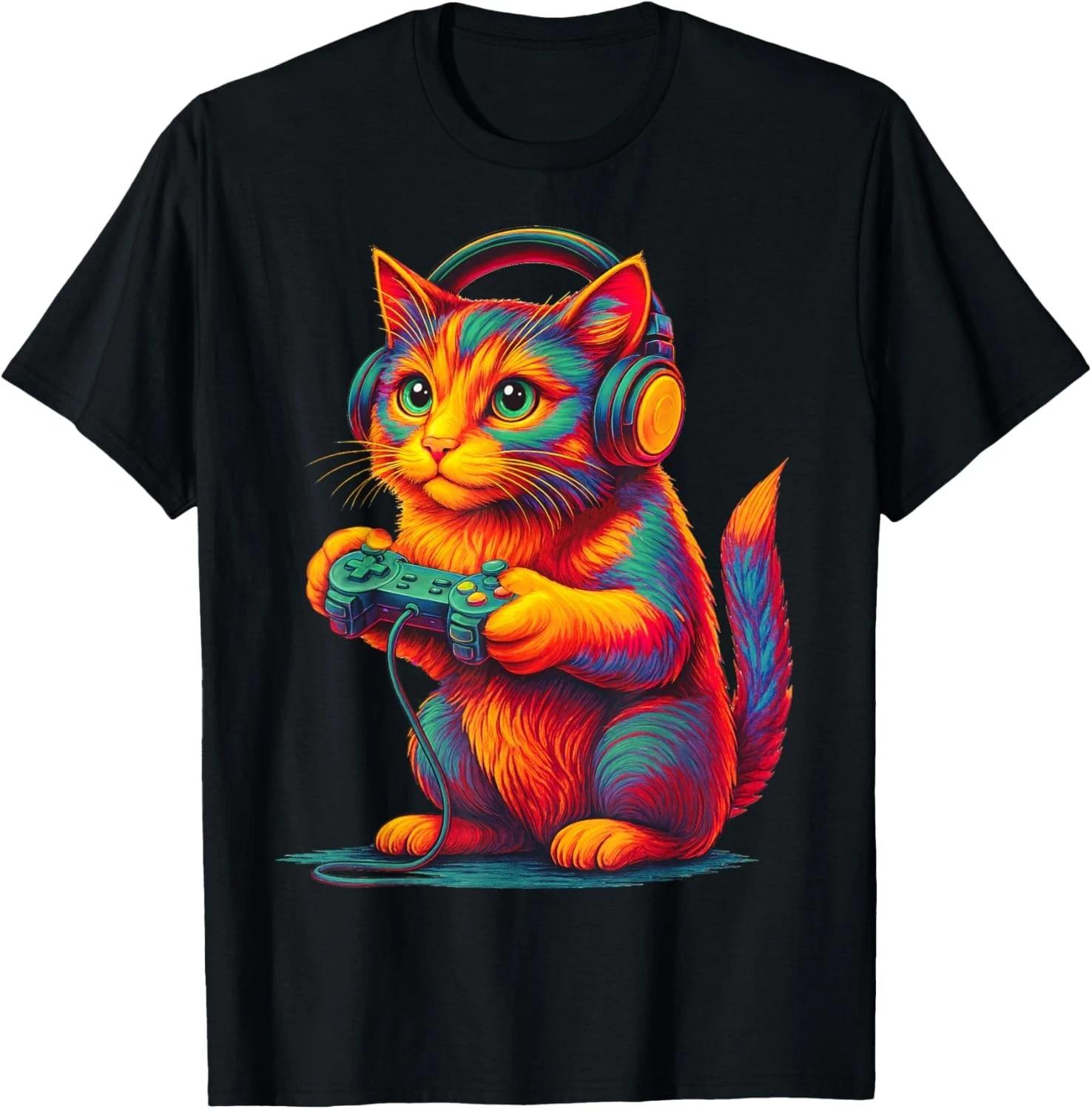Gamer Cat Video Games Boys Teen Men Girls Funny Gift Gaming unisex T-Shirt 4XL