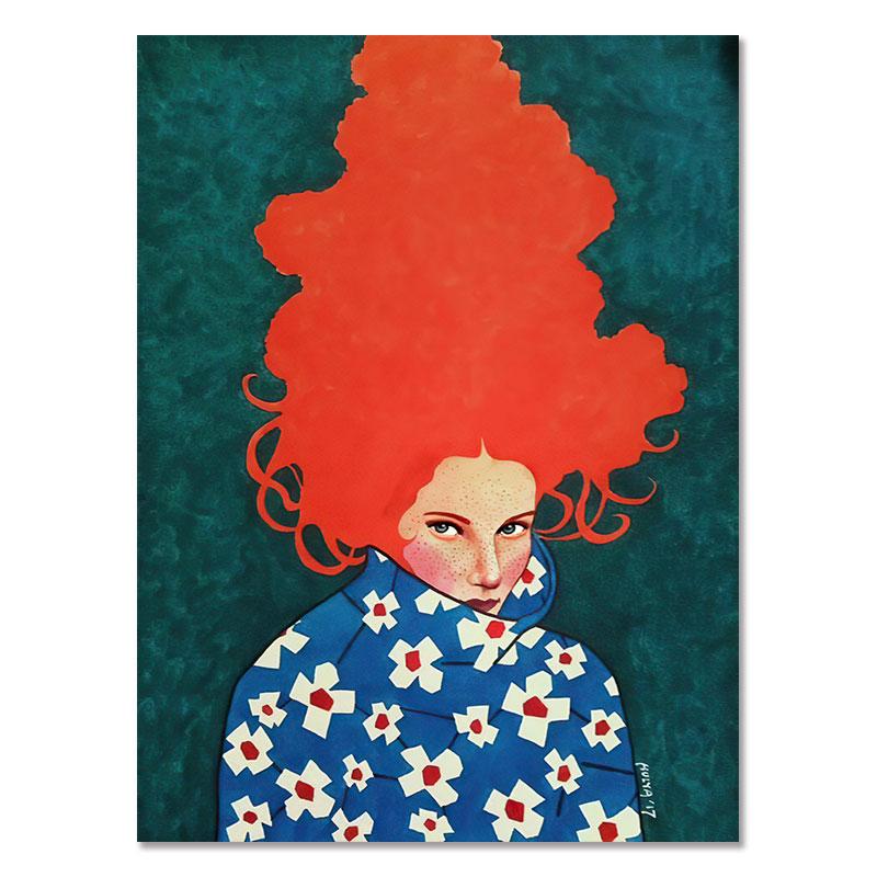 Abstract Flowers Girl Hair Wall Art Canvas Painting Bird Nordic Poster Art Prints Wall Pictures for Living Room Vintage