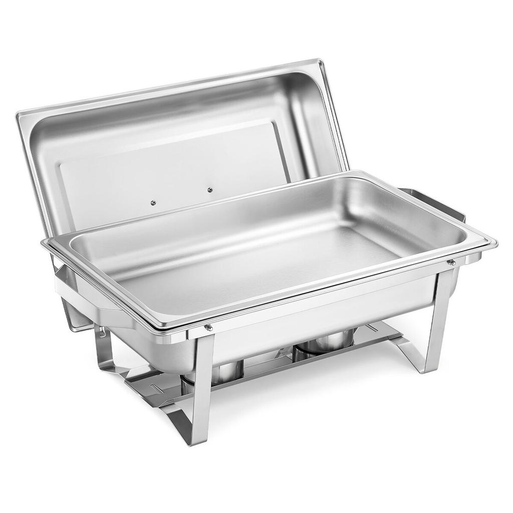 Rectangle Chafing Dish, 9.91L 4 Pack Stainless Steel Chafing Dish, Food Warmer Chafer Complete Set with Hollow Handle, 2 Food Tongs, Lid, Fuel Holder,