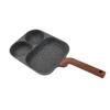 Egg Frying Pan 3 Section Stick Proof Flat Bottom Breakfast Cooking Pan with Heat Resistant Handle for Steak Omelette Black