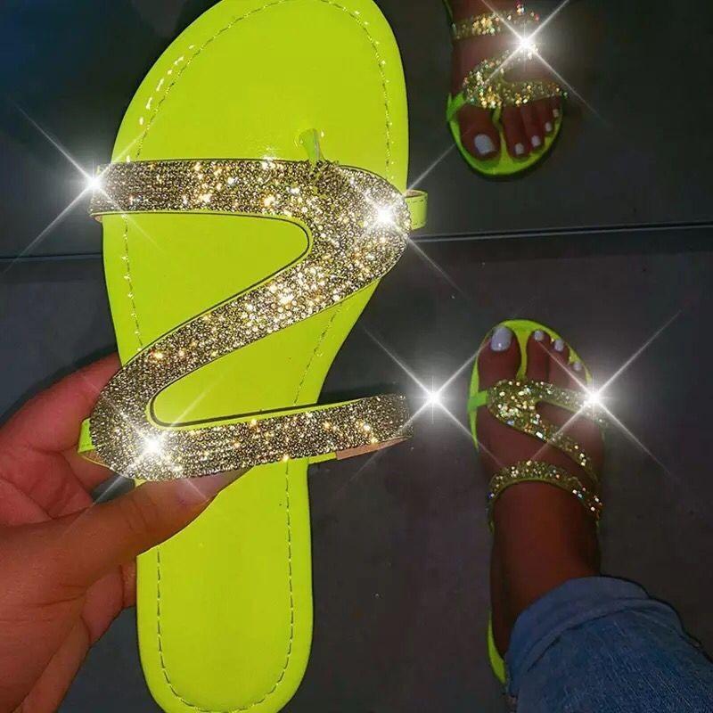 Wish large size rhinestone toe flat bottom cool slippers women's 20 summer new outer slippers