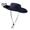 Men Fisherman Hat Flat Top Wide Brim Breathable Sun Hat Adjustable Windproof Drawstring Sun Protection Hat