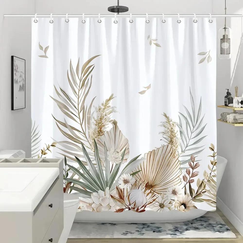 Colorful Flowers Shower Curtain for Bathroom Pink Floral Romantic Wildflower Plants Nature Scenery Decor Curtain Set with Hook