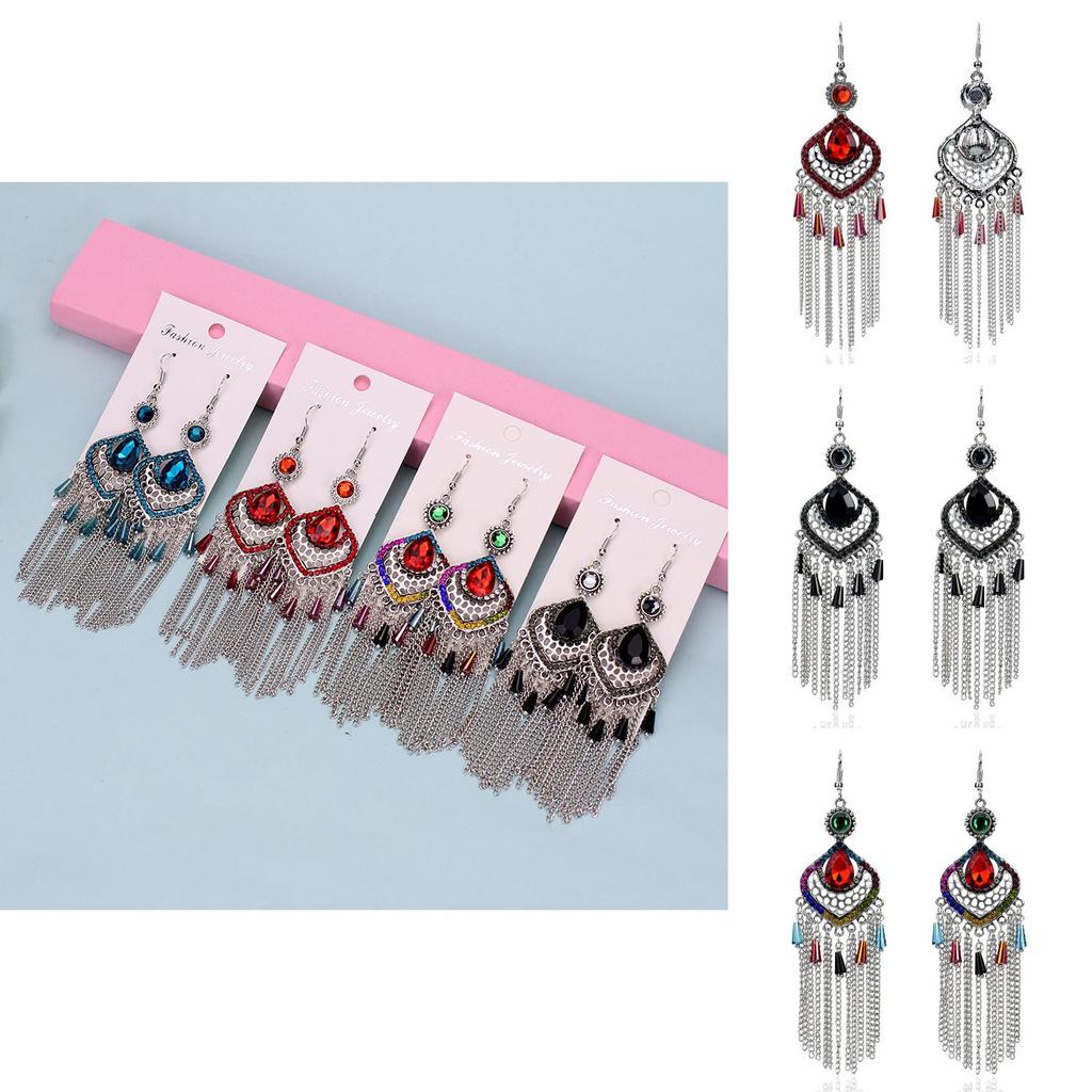 Vintage Geometric Alloy Drop Earrings With Embellished Gems For Womens Casual Wear