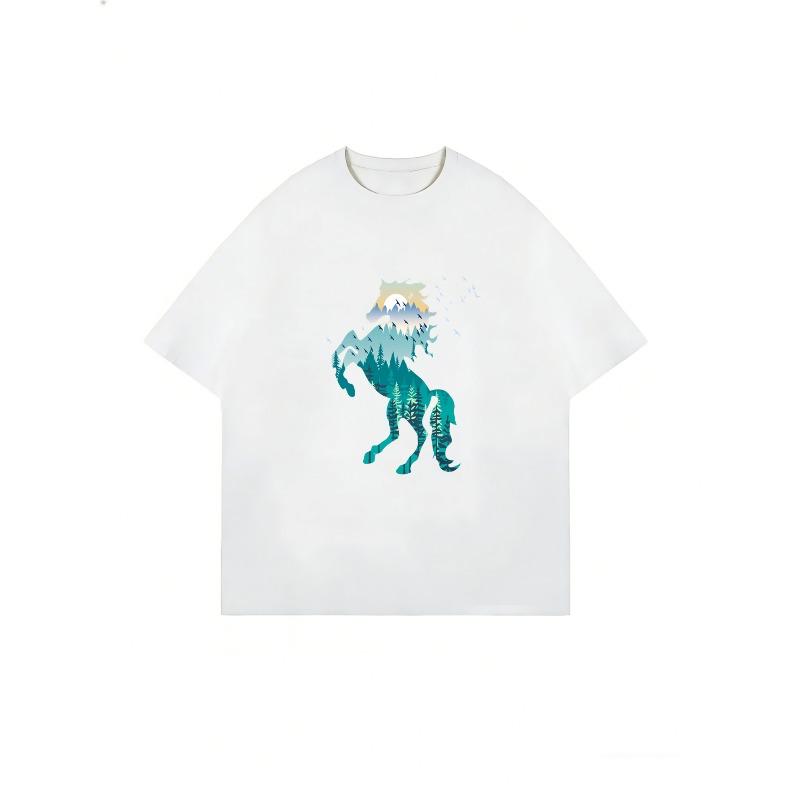 Oversized T Shirt Black Mountain Landscape Print For Casual Wear