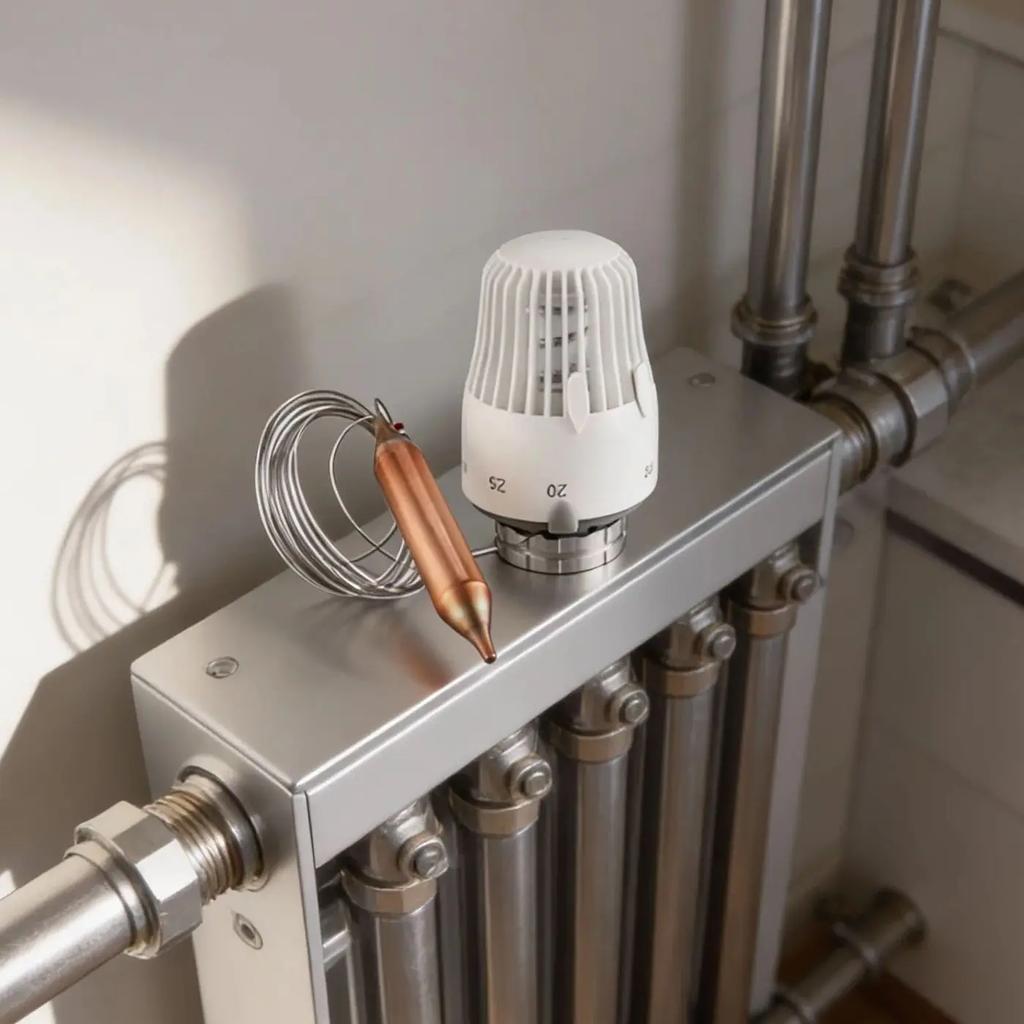 Testa termostatica sensore remoto K Bianca Con tubo capillare da 2 m Compatibile Con Per Valvola di controllo temperatura Heimeier