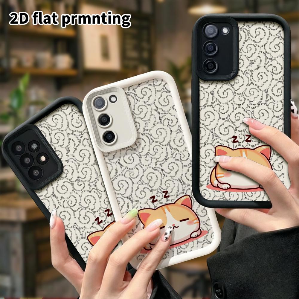Phone Case: 2D Flat Samsung Galaxy A34 A35 M05 M06 S20 S22 S21 FE Plus 5G Protective Case, Orange Cat Sleeping, Christmas and Halloween Gifts