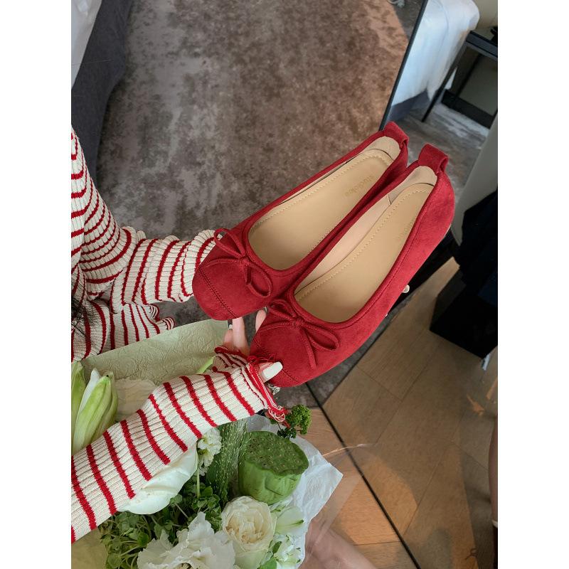 

Туфли Маленький круглый носок балетный стиль бант мягкая поверхность неглубокий вырез плоская подошва женские 40 красный