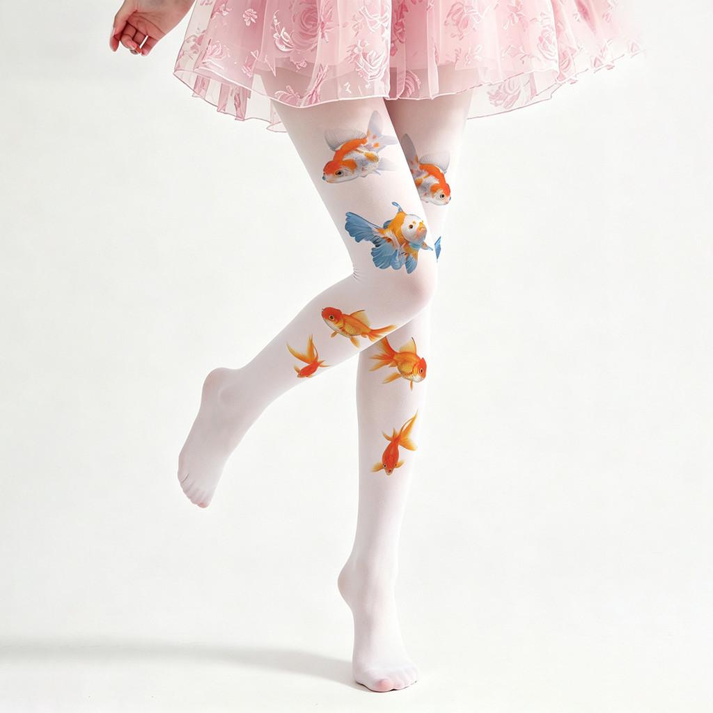 Fish Pattern Velvet Tights With Tummy Control For Teen Girls In Four Seasons