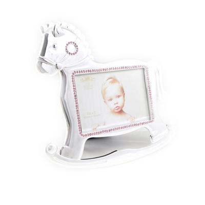 [I0542] - Ramka na zdjęcie „Mon Ange” różowy koń na biegunach - 19x19 cm - zdjęcie 9x13 cm