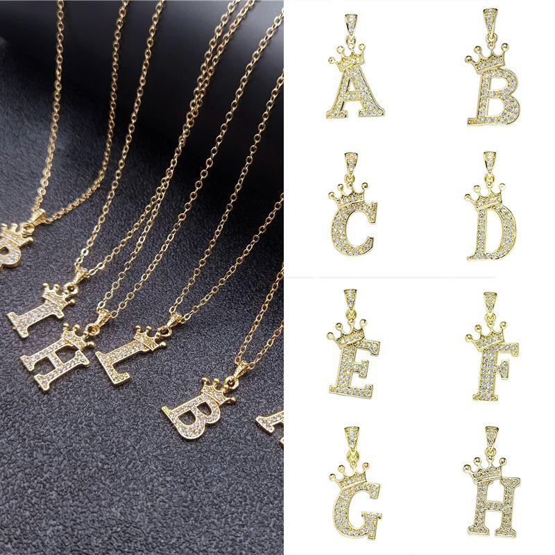 Luxurious Gold Alphabet Necklace With Crown Pendant For Women And Girls