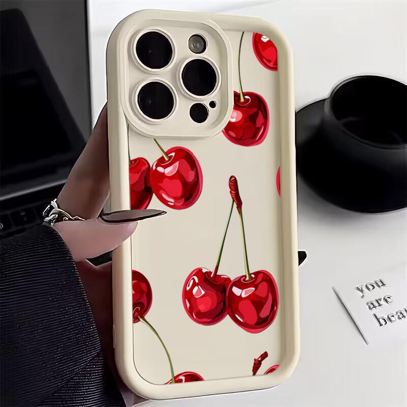 Luxury Wine Red Cherry Print Silicone Soft Phone Case For 17 16 15 14 13 12 11 Pro Max 17 Air 16E XS X XR 7 8 Plus Cover