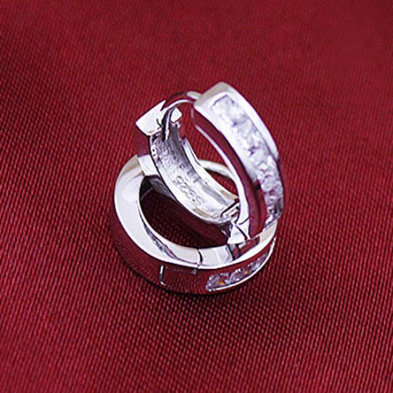 Fashion Men's Silver Plated Small Round Square Rhinestone Hoop Huggie Earrings