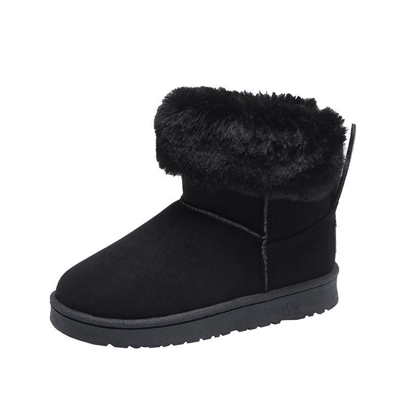 Winter Boots with Fur Lapels and Rabbit Ears Decorated with Rhinestones on A Flat Rubber Sole, Size: 35-41