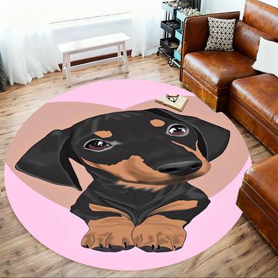 1pc Dachshund Pattern Office Round Rugs, Under Chair Round Rugs for Living Room, Bedroom, Bathroom Decoration Carpet 091862