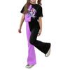Girls Short Sleeve Graphic Tee And Flare Pants Set With Star Casual Two Piece Outfit For Kids