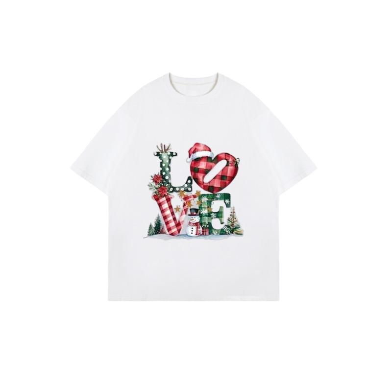 Christmas Oversized T Shirt Black Love Christmas Print With Reindeer Snowman And Plaid Heart Holiday Party Wear