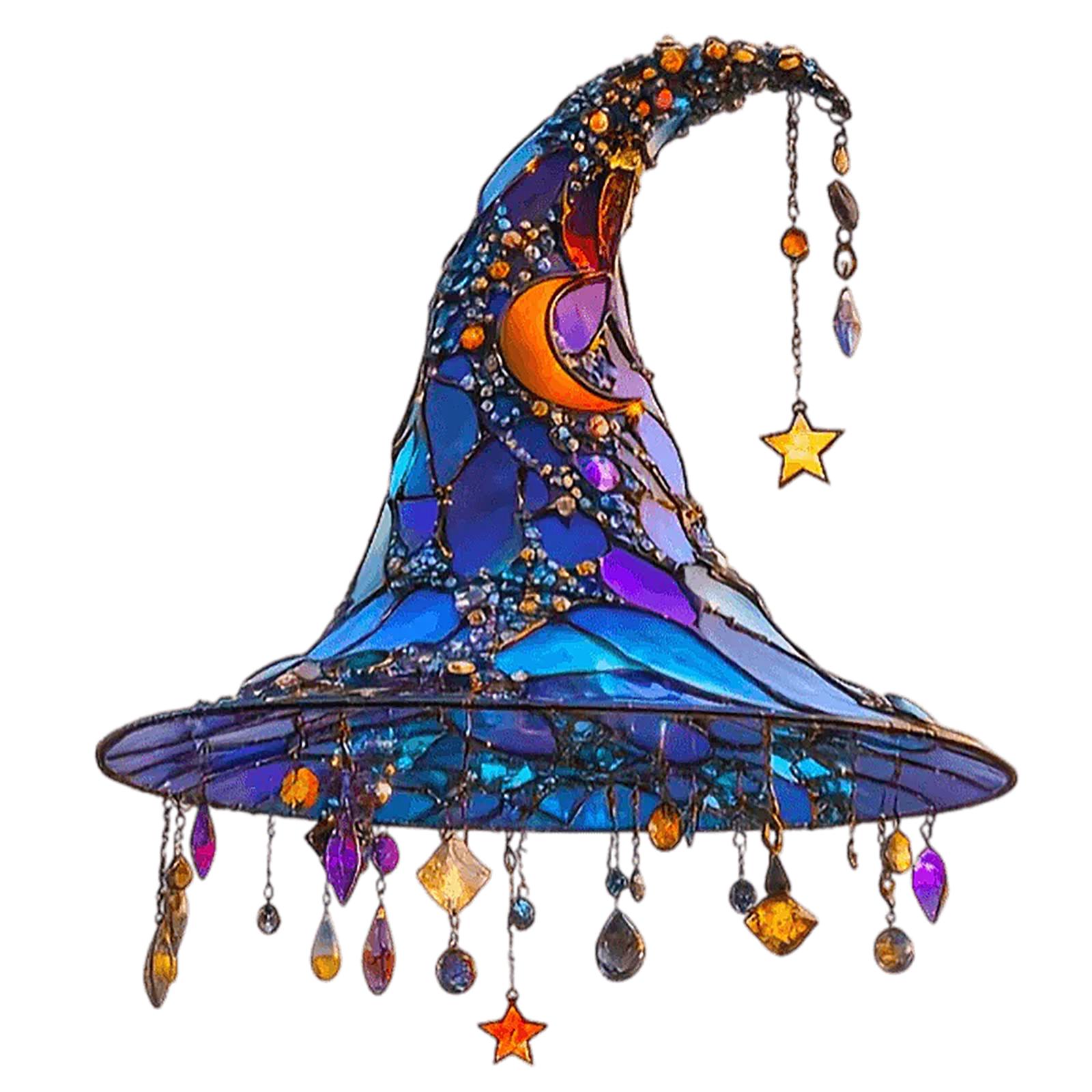 

Halloween 2D Acrylic Witch Hat Hanging Decoration With Moon And Star Dangles, Window Ornament One Size