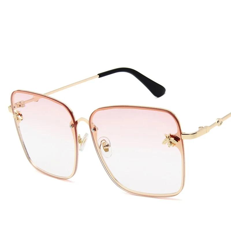 New Fashion Oversized Rimless Square Bee Sunglasses UV400 Protection for Women Men Gradient Lens