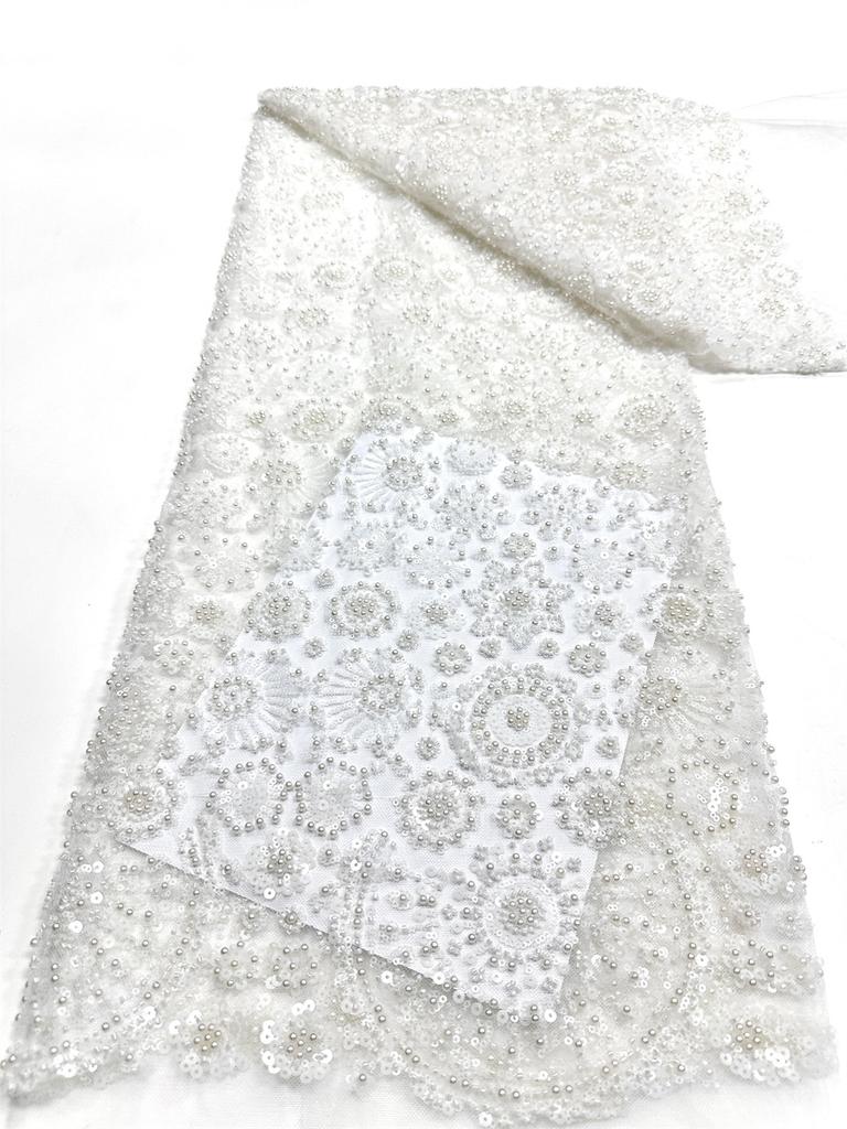 African Tulle Lace Fabric 2026 French Sequins Fabric Sewing Embroidery With Beads Lace Tulle Mesh Nigeria Dress 5 Yards Sewing