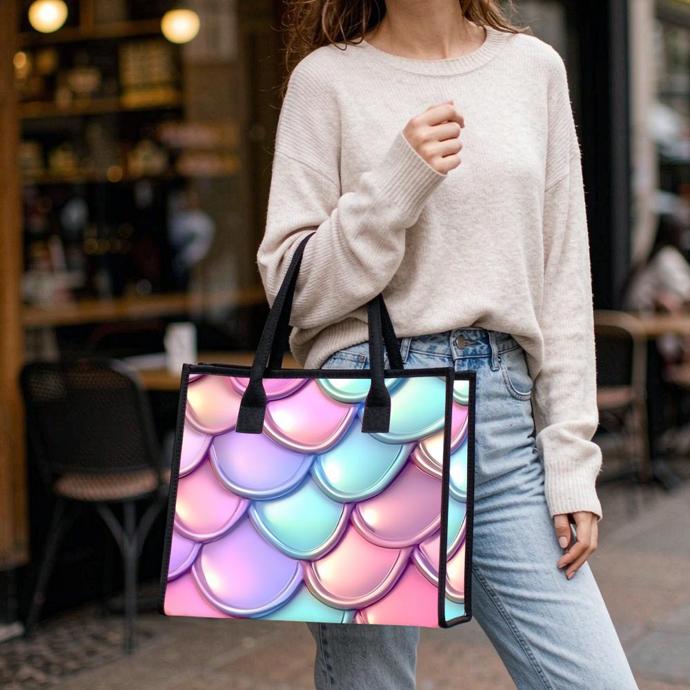 Iridescent Mermaid Scales Pattern Fashion Large Capacity Casual Tote Bag for Daily Shopping Travel Commute Use