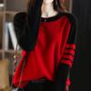 Round-neck Color-blocked Sweater Women's Trendy Loose Knitted Sweater Casual Short Pullover Spring and Autumn