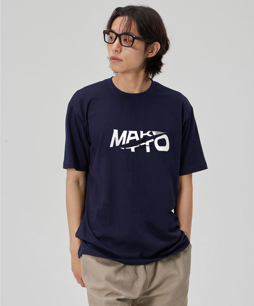 MAKEITTO [Active Lettering]Crew Neck Tee_Navy