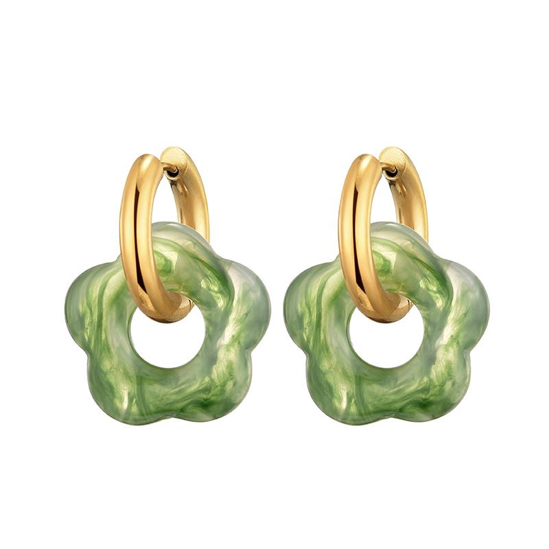 New Flower Resin Acrylic Drop Earrings Gold Color Round Circle Stainless Steel Ear Buckle Hoop Earrings For Women Jewelry Gift