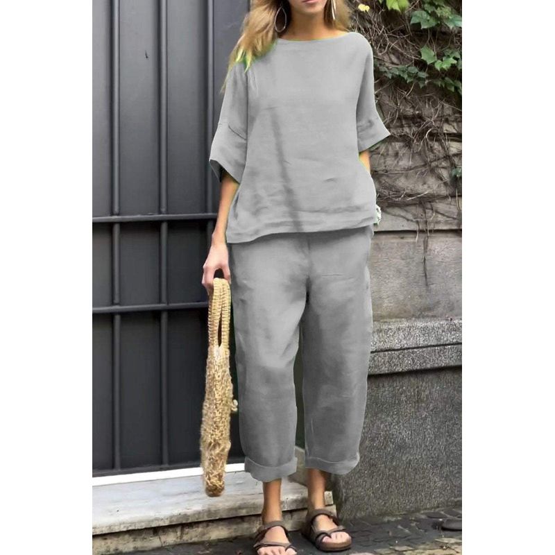 Women's Shirt Set2025 Summer New Arrival Women's Plus Size Cotton Linen Shirt Outfit High Waist Loose Pants