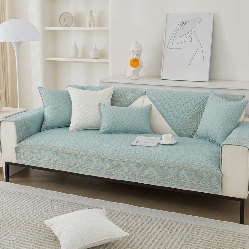 Nordisch Schlichte Einfarbige Sofakissen Vier Jahreszeiten Reiner Baumwollstoff Rutschfestes Baumwoll-Sitzkissen Universelle Moderne Sofabezug Abdeckung