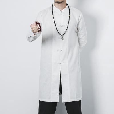 2017 Übergröße Herren Mittellange Baumwolle Leinen Froschknopf Hanfu Jacke