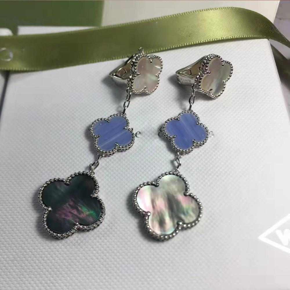 Boutique Drie Bloemen Maat Bloem Oorbellen Klavertje Vier Oorbellen Clip 18k Lichte Luxe Ins Design Mode Honderd met Oorbellen