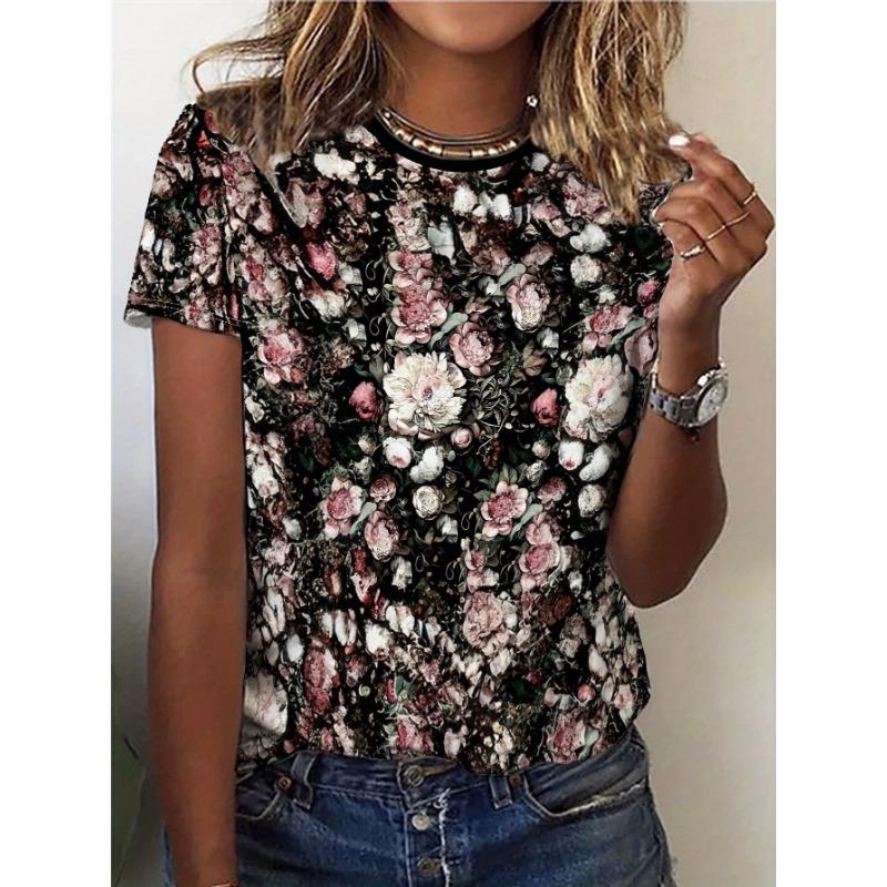 

3D Pattern Design Printing Women S T-Shirt Flower Print- Comfy Short Sleeve Crew Neck - Perfect for Spring & Fall Casual Wear S