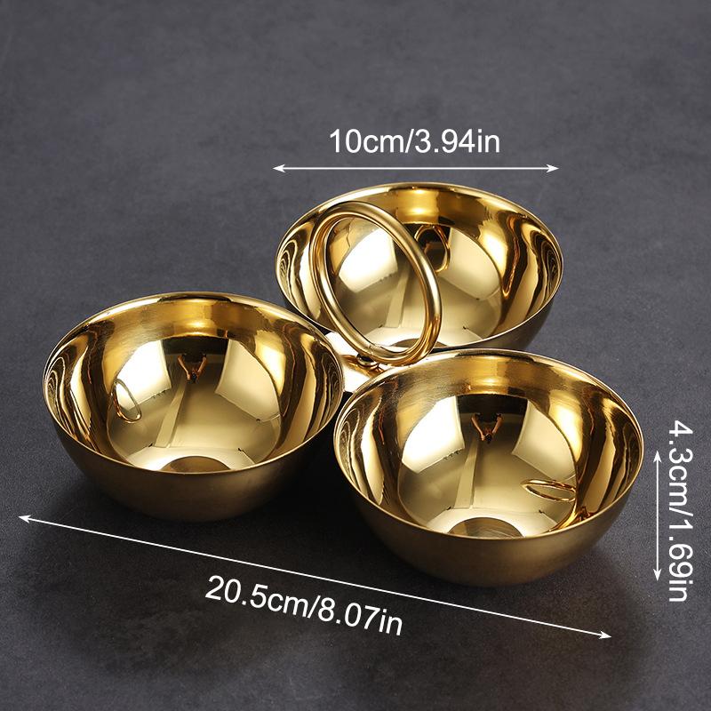 3-Compartment Stainless Steel Snack Plate Round Sauce Dish with Compartments Restaurant Serving Tray Home Decor