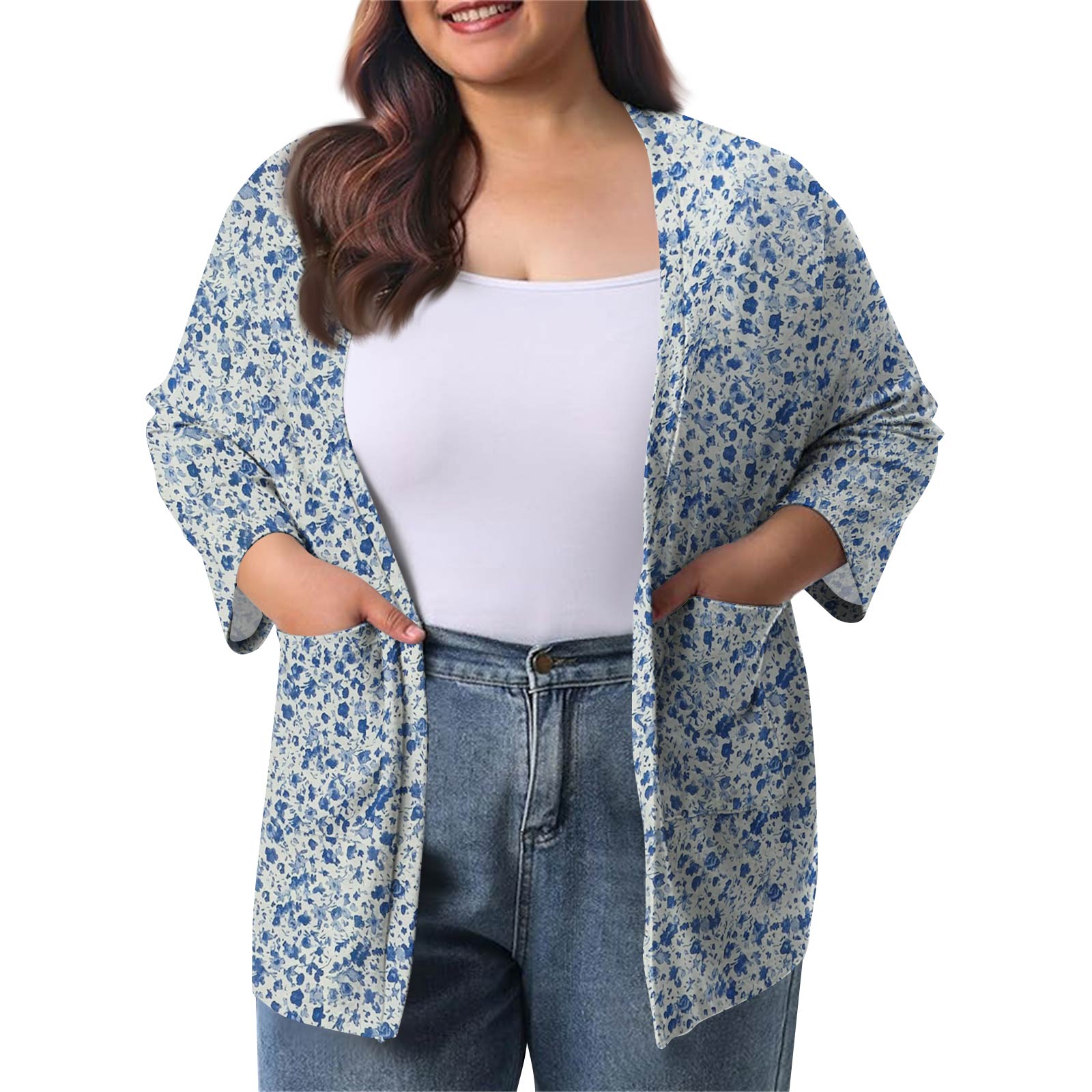 

Женский осенне-зимний модный повседневный однотонный кардиган-жакет длиной до середины бедра с рукавом 3/4 XXXXXL