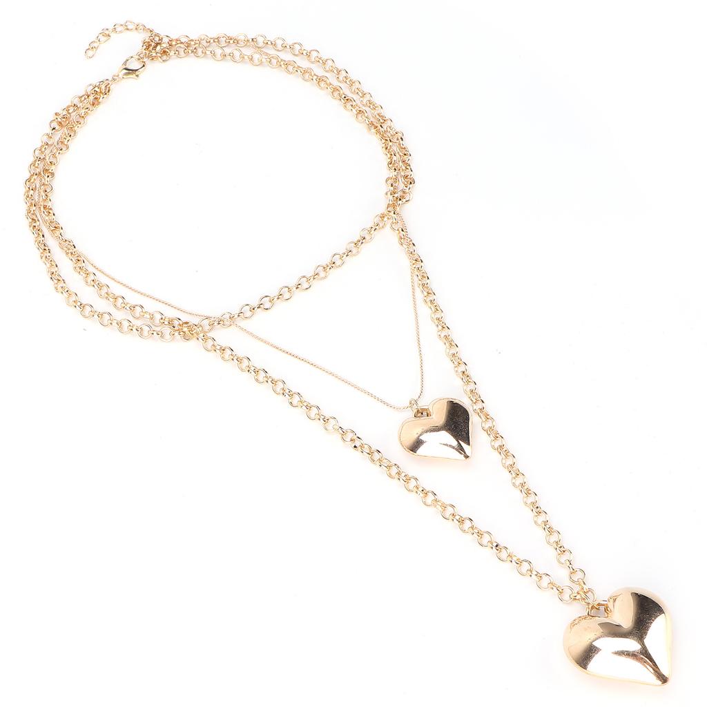 Multilayer Heart Pendant Necklaces Alloy Heart Long Chain Necklaces for Women Gold