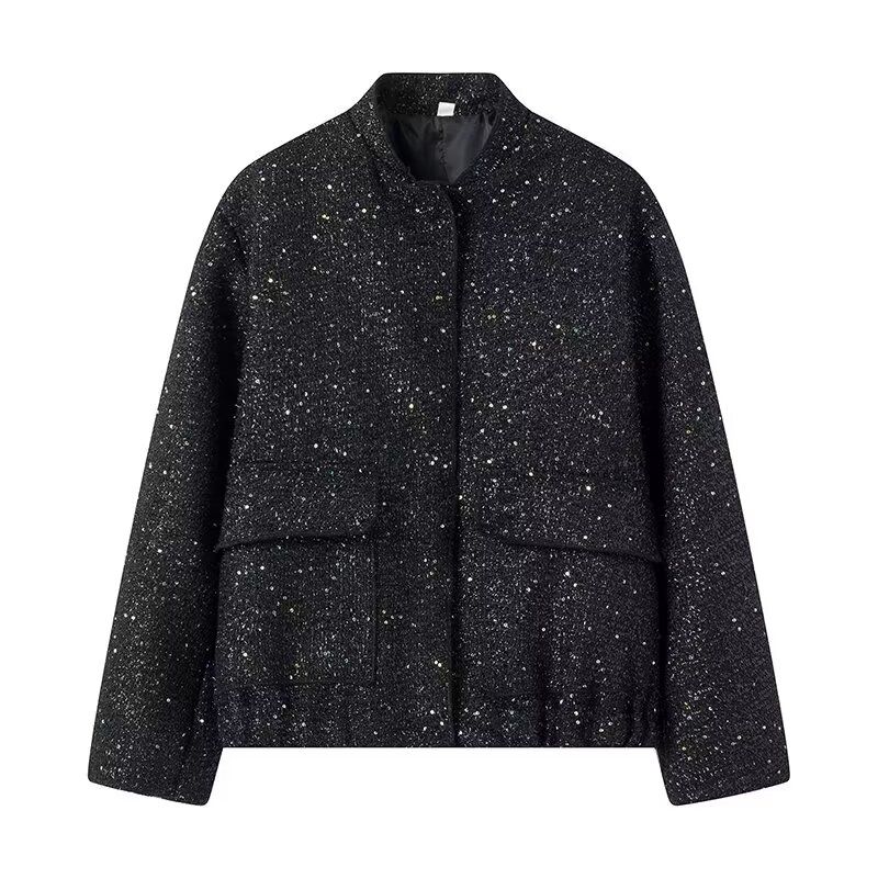 

Fashion Kaslead Women s Clothing Loose Jacket Sequin Black S