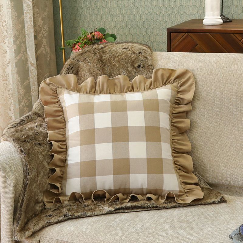 

Новая кружевная подушка, поясничная подушка, наволочка, современная американская ткань, клетка, гостиничный номер, гостиная, диван, красочная Lace Pillow Milk Tea Big 45x 45cm (without core)