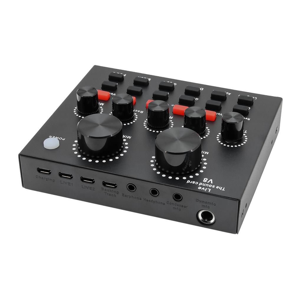V8 Audio Sound Card Mixer USB External Headset Microphone Webcast Live Broadcast Sound Card Audio Mixer For Phone Computer PC