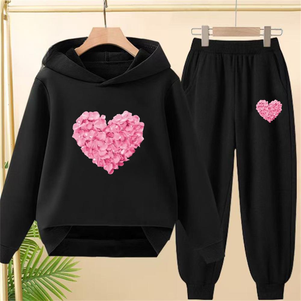 Petals heart-shaped Children's Tops and bottom Hoodies Girls Boy age 3-12 Coat Casual Toddle Sweatshirr clothing