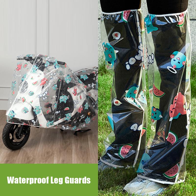 180/220cm Cartoon Transparent Motorcycle Waterproof Cover + Leg Protection Universal Bike Dust Cover Outdoor Scooter Rain