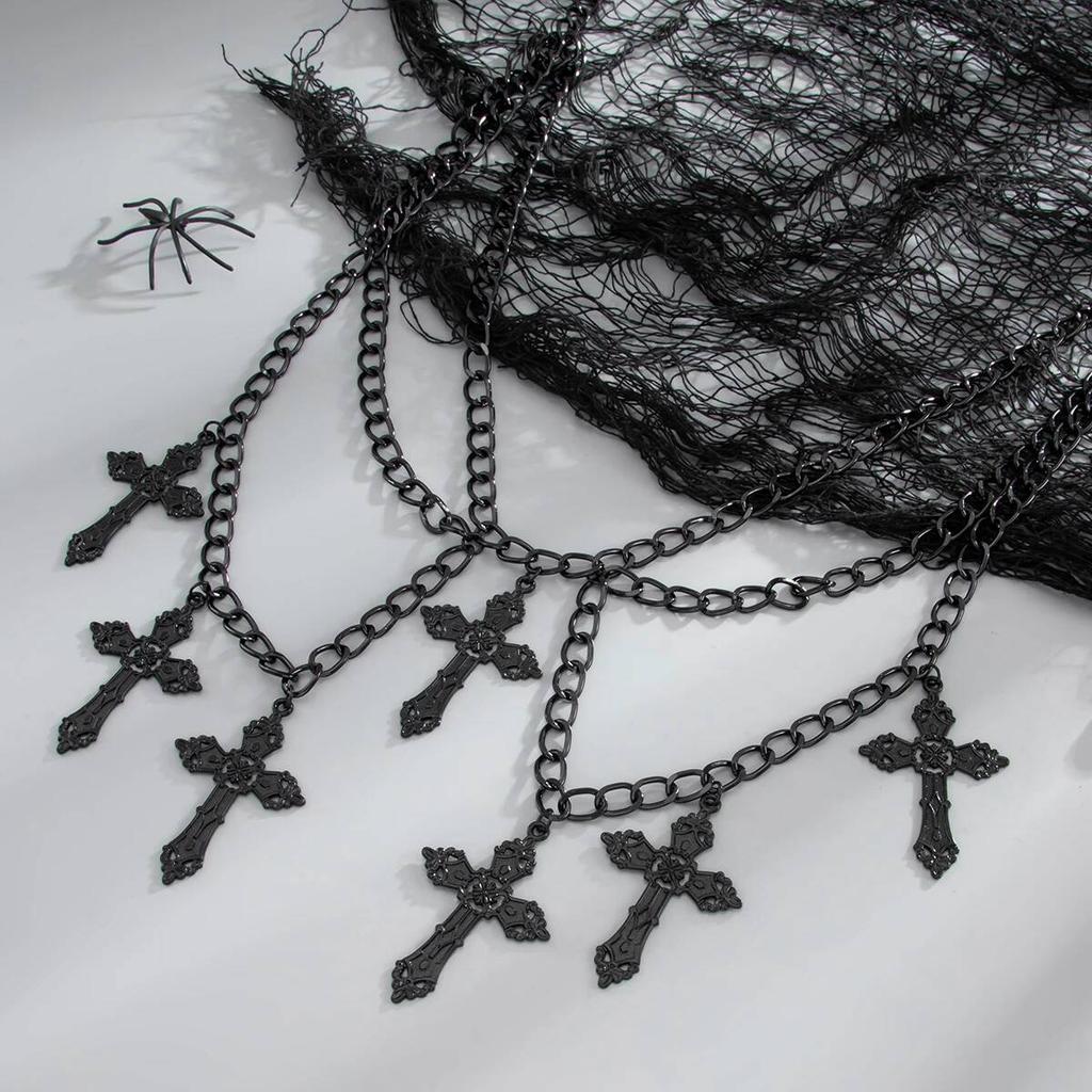 Salircon Gothic Metall Kreuz Anhänger Mehrschichtige Taillen Gürtel Ketten Damen Punk Sexy Kleid Rock Dekoration Schmuck Halloween Geschenke
