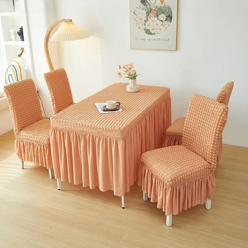 French Style Seersucker Table Cloth with Skirt Stretch Rectangular Anti-Dust Dining Table Cover Removable Washable Home Decor