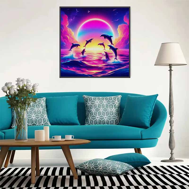 New Arrival 5D DIY Full Circle Diamond Painting "Leaping Dolphin" Embroidery Cross Stitch Home Decor Gift