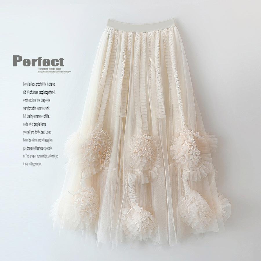Frühlings- und Herbst-Damenröcke, Feenrock, großer Schwung, sanftes Netzgarn, langer Rock