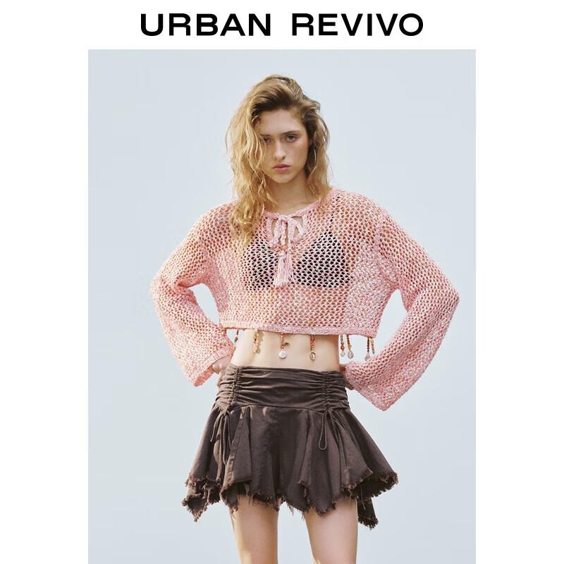 

Женский летний топ UR с вырезами, текстурной вязкой и кисточками из ракушек XL