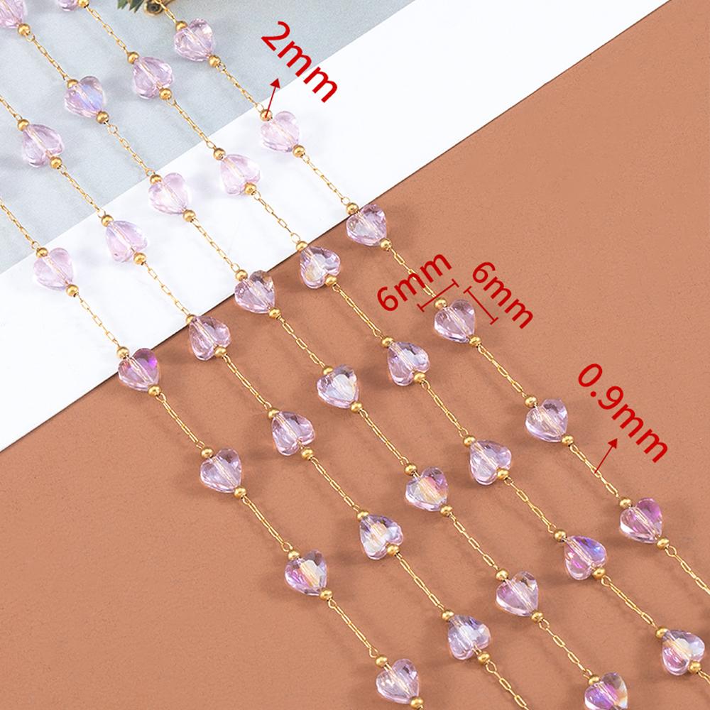 2meters 1meter Stainless Steel Love Heart Beaded Chain Clear Pink Green Crystal Chain for Necklace Bracelet Jewelry Making DIY