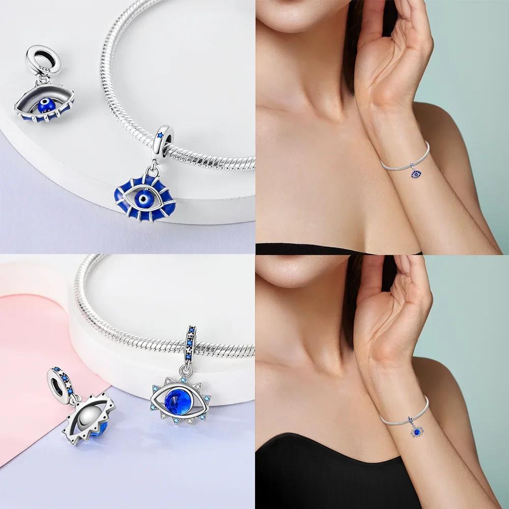 Girl Original Metal Charms Azure Zircon Circular Demon'S Eye Infinity Sun Pendant Fit Bangle Fine Gift Make your own Accessory Accessory Elegant